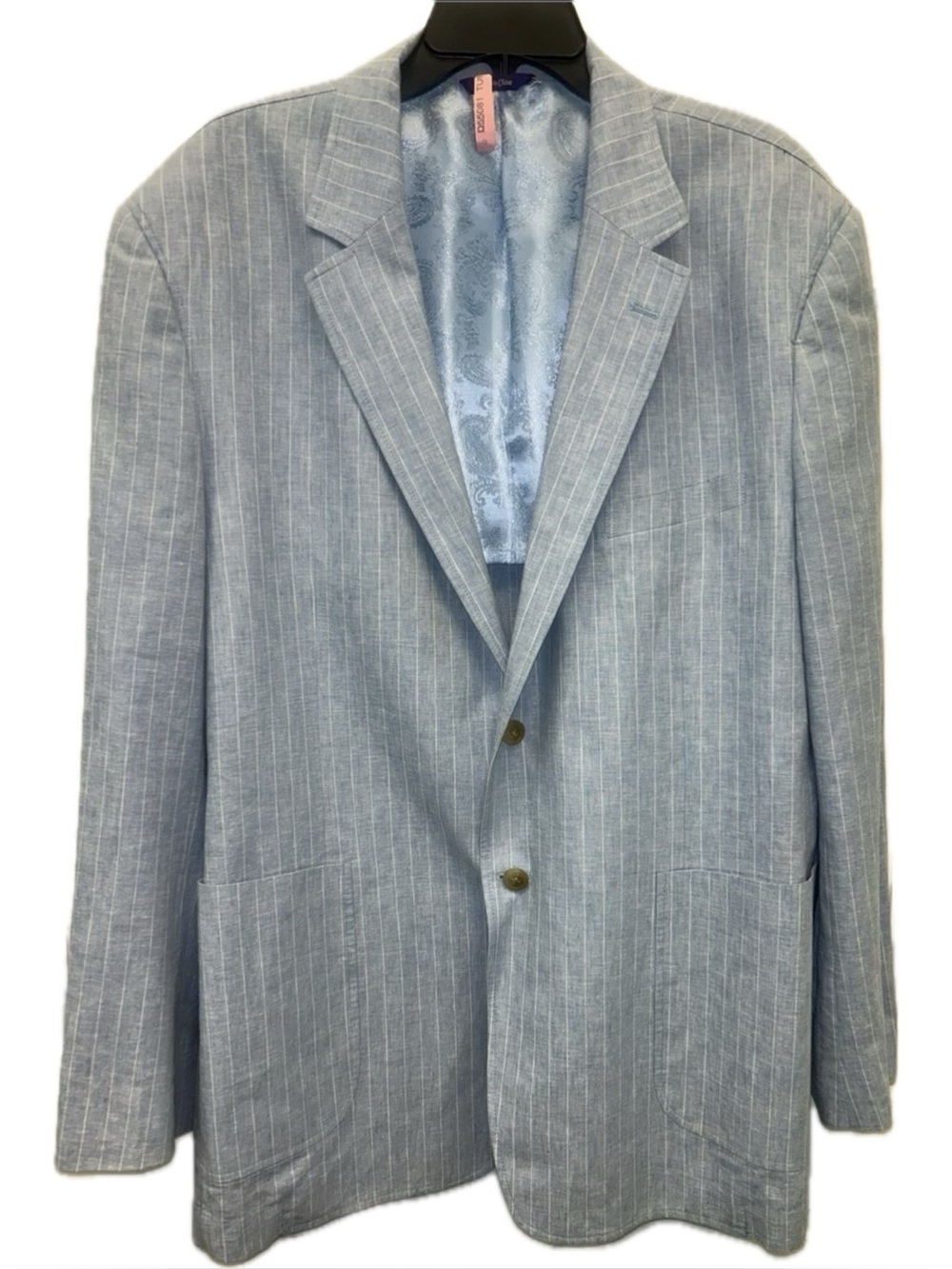 Alan Flusser Men’s Linen Cotton Blend Blue White Striped Preppy Sport Coat Sz XL